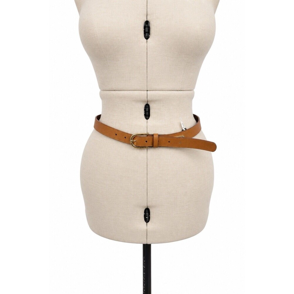 Michael Kors Brown Pebbled Leather Skinny Belt Gold Tone Buckle Size M